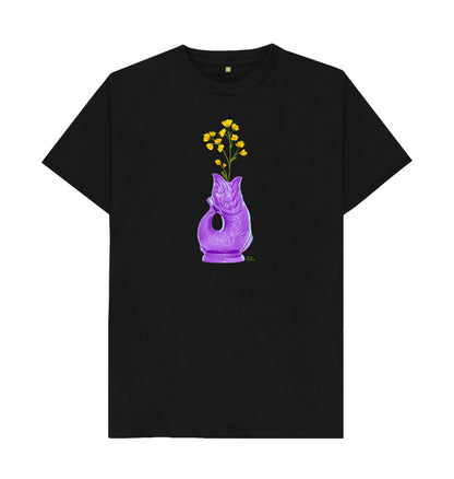 Unisex Raw Retro Gluggle Jug Purple T-Shirt with Yellow Floral Print - Raw Retro.