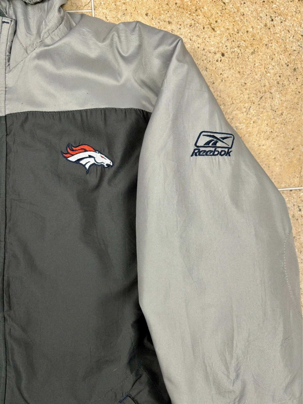 y2k NFL denver broncos fleece lined reebok windbreaker jacket with hood - Raw Retro.